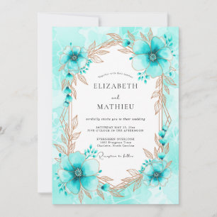 Invitation Mariage d'hiver botanique fantaisiste turquoise