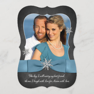 Invitation Mariage d'hiver | Chalboard, Silver Snowflake Blue