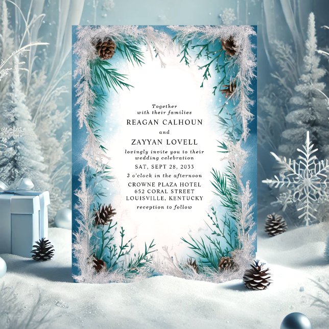 Invitation Mariage d'hiver de gel de branche de pin (Créateur téléchargé)