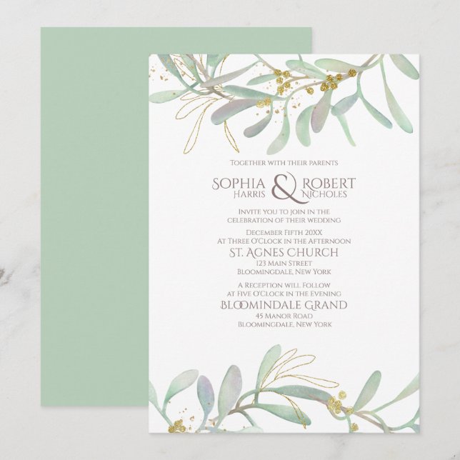 Invitation Mariage d'hiver de Mistletoe congelé (Devant / Derrière)