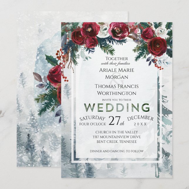 Invitation Mariage d'hiver de Pine Mountain (Devant / Derrière)