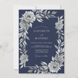 Invitation Mariage d'hiver distingué bleu marine