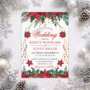 Invitation Mariage d'hiver élégant aux poinsettias rouges