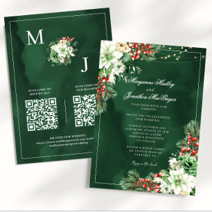Invitation Mariage d'hiver élégant floral vert émeraude