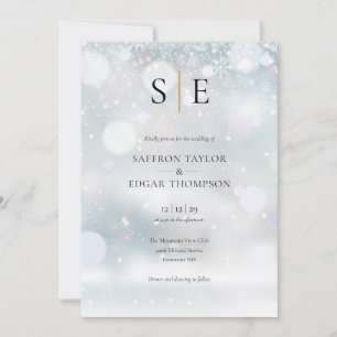 Invitation Mariage d'hiver élégant or noir Monogramme