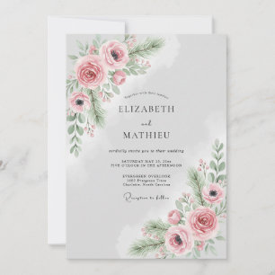 Invitation Mariage d'hiver embrumé rose pêche