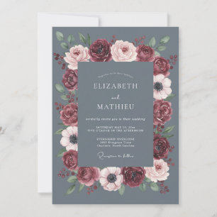 Invitation Mariage d'Hiver en Bleu Acier Discret