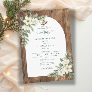 Invitation Mariage d'hiver en bois rustique de grange avec ar