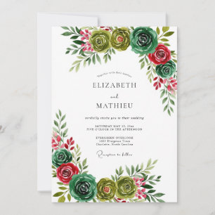 Invitation Mariage d'hiver en velours vert chasseur