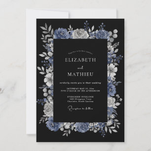 Invitation Mariage d'hiver énigmatique bleu poussiéreux
