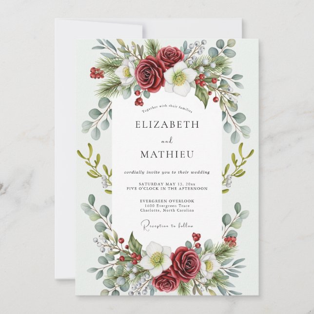 Invitation Mariage d'hiver ensorcelant rouge (Devant)