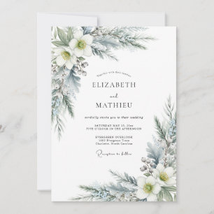 Invitation Mariage d'hiver époustouflant bleu poussiéreux