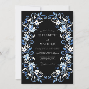 Invitation Mariage d'hiver fantaisiste bleu marine
