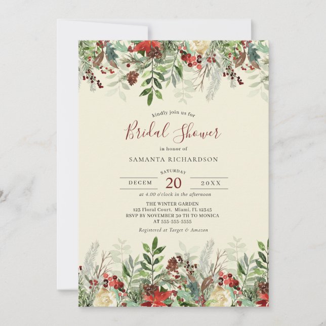 Invitation Mariage d'hiver Fête des mariées de baies florales (Devant)