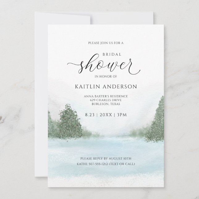 Invitation Mariage d'hiver Fête des mariées Lac Arbres Neige (Devant)