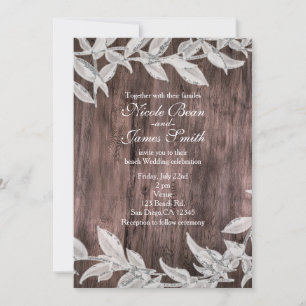 Invitation Mariage d'hiver feuilles blanches et argentées Boi