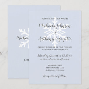 Invitation Mariage d'hiver flocon de neige bleu poussiéreux