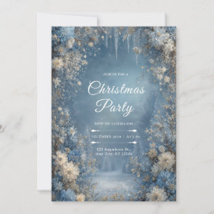 Invitation Mariage d'hiver flocon de neige floral blanc bleu 