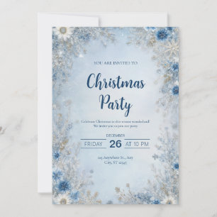 Invitation Mariage d'hiver flocon de neige floral bleu argent