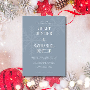 Invitation Mariage d'hiver flocon de neige propre bleu poussi