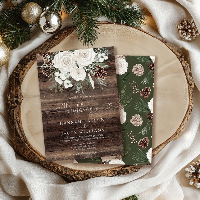Invitation Mariage d'hiver floral de pin rustique (Créateur téléchargé)