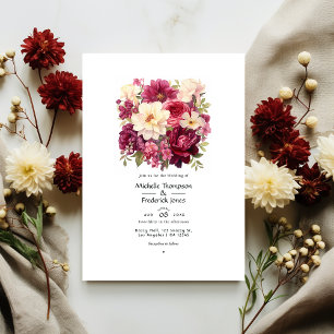 Invitation Mariage d'hiver floral Grenat et Crème