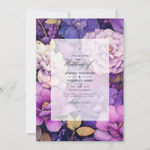 Invitation Mariage d'hiver floral mélange pourpre
