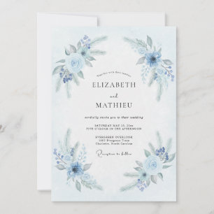 Invitation Mariage d'hiver givré bleu pâle