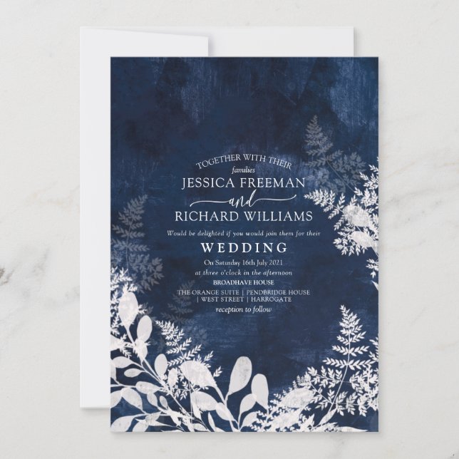 Invitation Mariage d'hiver glace et marine, (Devant)