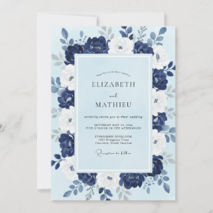 Invitation Mariage d'hiver glacial bleu marine