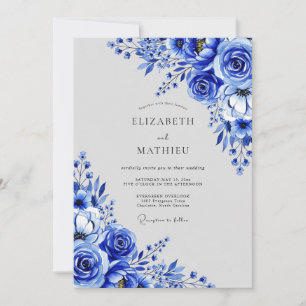 Invitation Mariage d'hiver gracieux bleu de cobalt