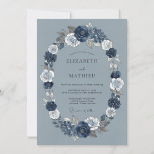 Invitation Mariage d'hiver gracieux bleu poussiéreux