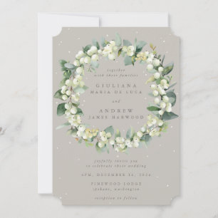 Invitation Mariage d'hiver Greige Snowberry+Eucalyptus Wreath