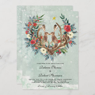 Invitation mariage d'hiver moderne baies rouges floristes