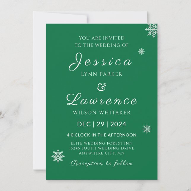 Invitation Mariage d'hiver moderne Elegant Vert (Devant)