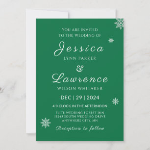 Invitation Mariage d'hiver moderne Elegant Vert