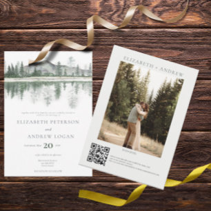 Invitation Mariage d'hiver   Montagnes Rustiques   Code QR
