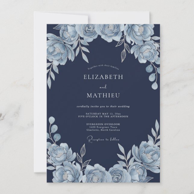 Invitation Mariage d'hiver neigeux de la marine (Devant)