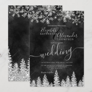 Invitation Mariage d'hiver noir en pin d'argent