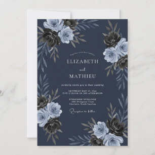 Invitation Mariage d'hiver ombragé bleu marine