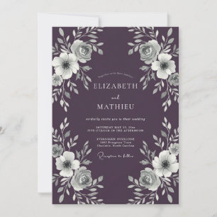 Invitation Mariage d'hiver orné d'aubergine