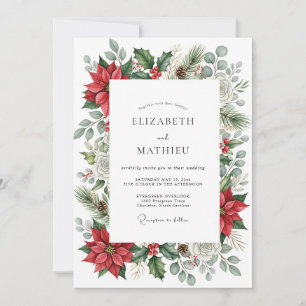 Invitation Mariage d'hiver orné de rouge