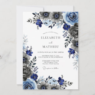 Invitation Mariage d'hiver pittoresque bleu marine