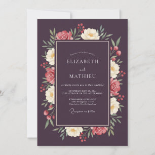 Invitation Mariage d'hiver profond prune maussade