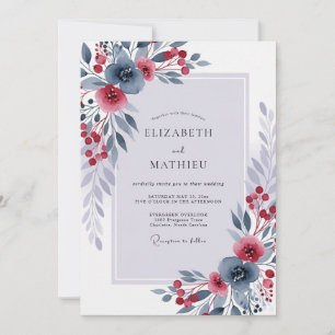 Invitation Mariage d'hiver radieux bleu ardoise
