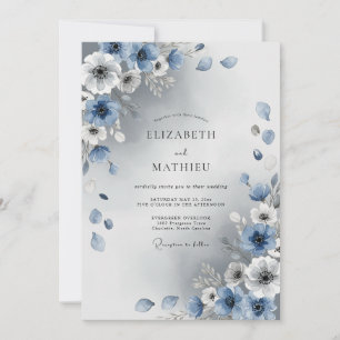 Invitation Mariage d'hiver radieux bleu poussiéreux