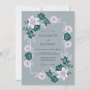 Invitation Mariage d'hiver raffiné bleu ardoise