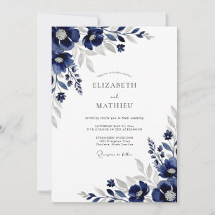 Invitation Mariage d'hiver raffiné dans le bleu de la marine