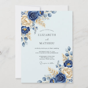 Invitation Mariage d'hiver resplendissant bleu marine