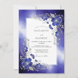 Invitation Mariage d'Hiver Resplendissant Bleu Saphir
